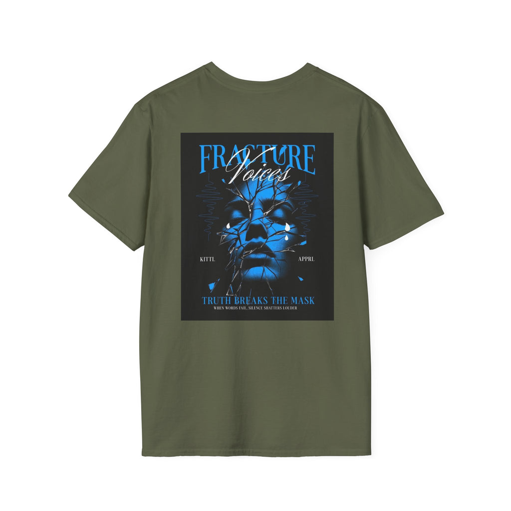 Fracture Voices Tee — Blue Shattered Face Graphic T‑Shirt