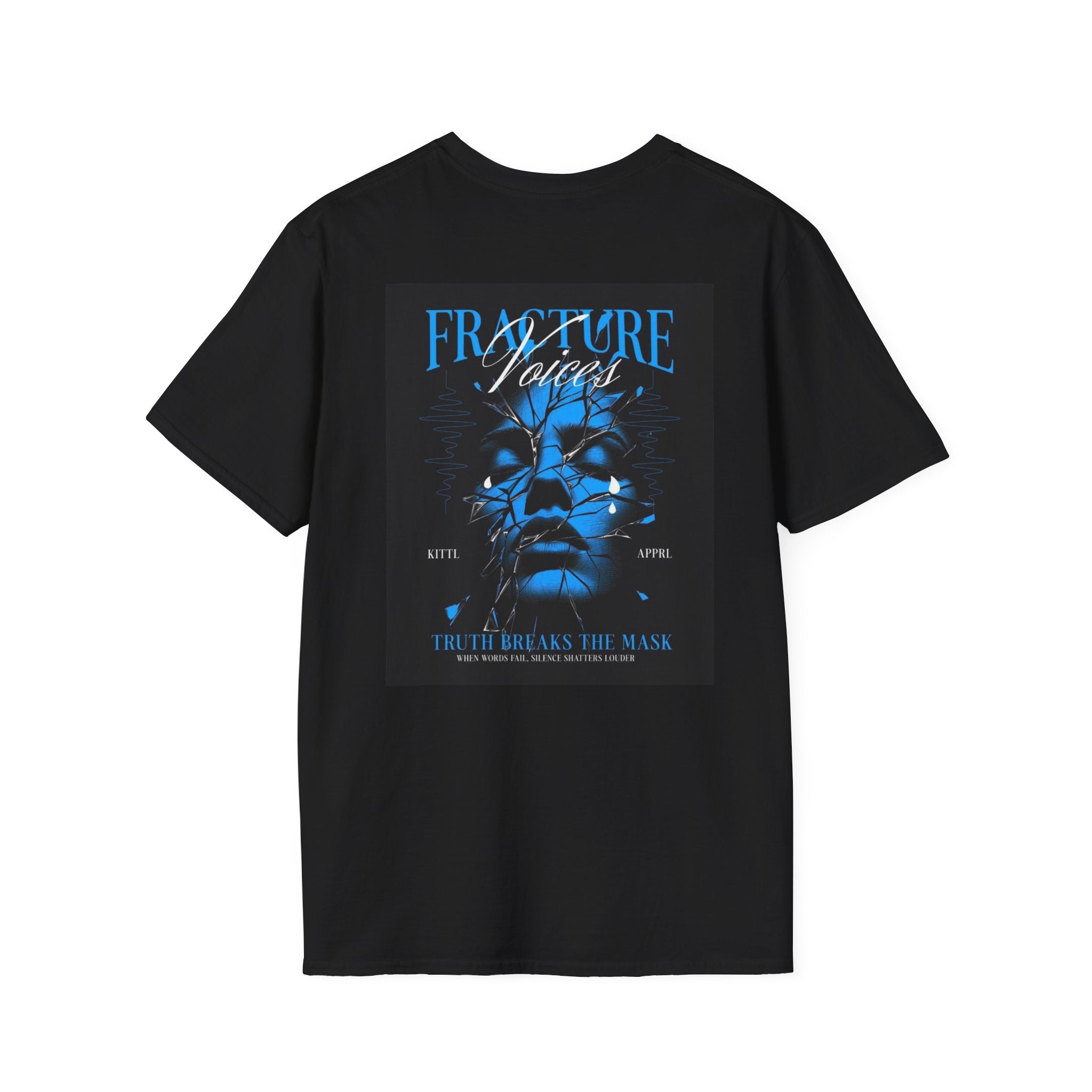 Fracture Voices Tee — Blue Shattered Face Graphic T‑Shirt