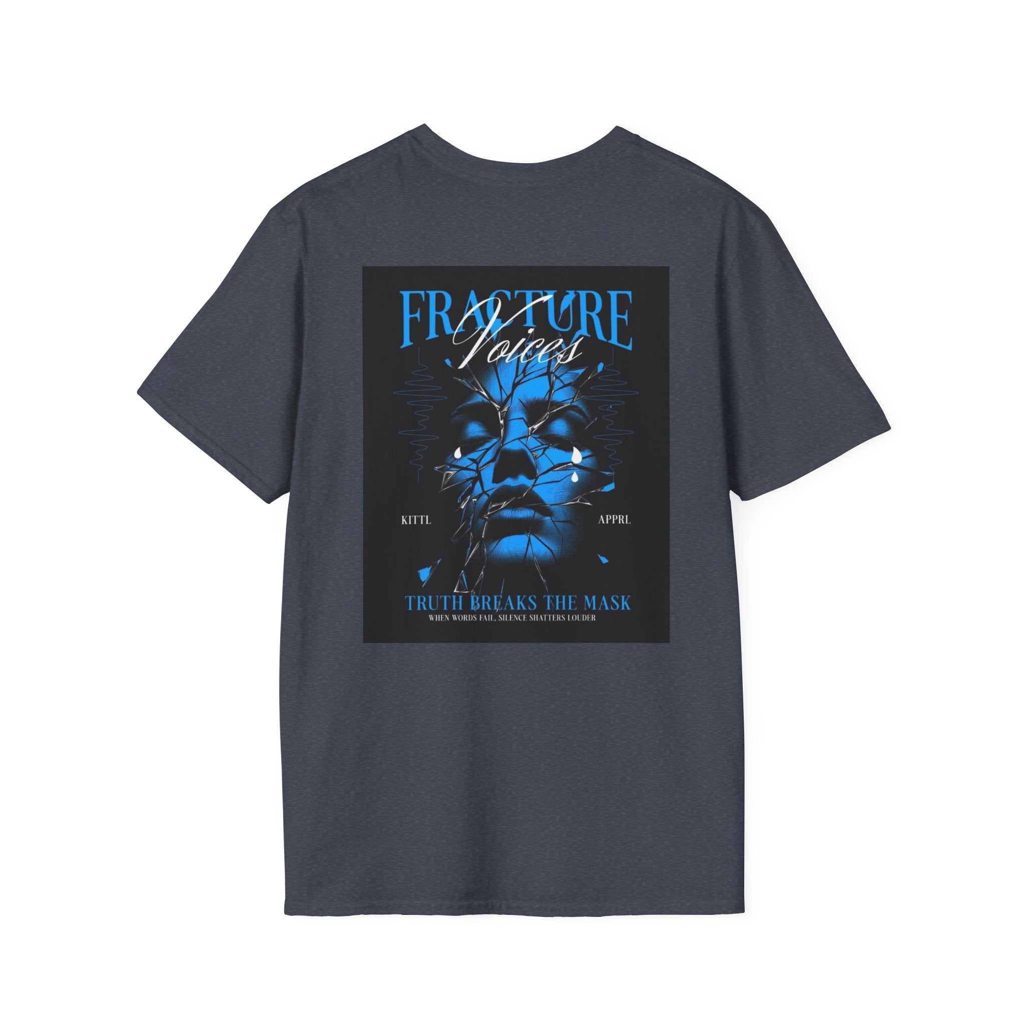 Fracture Voices Tee — Blue Shattered Face Graphic T‑Shirt