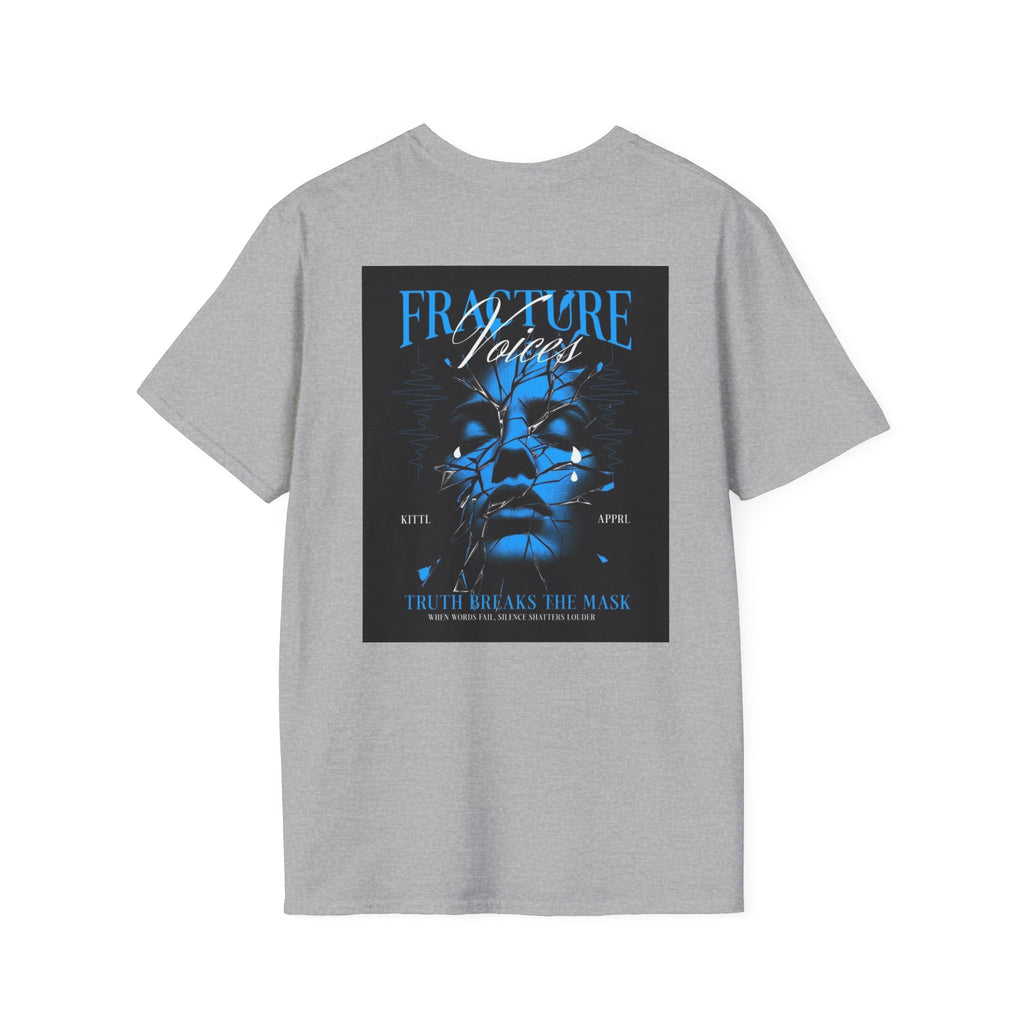Fracture Voices Tee — Blue Shattered Face Graphic T‑Shirt