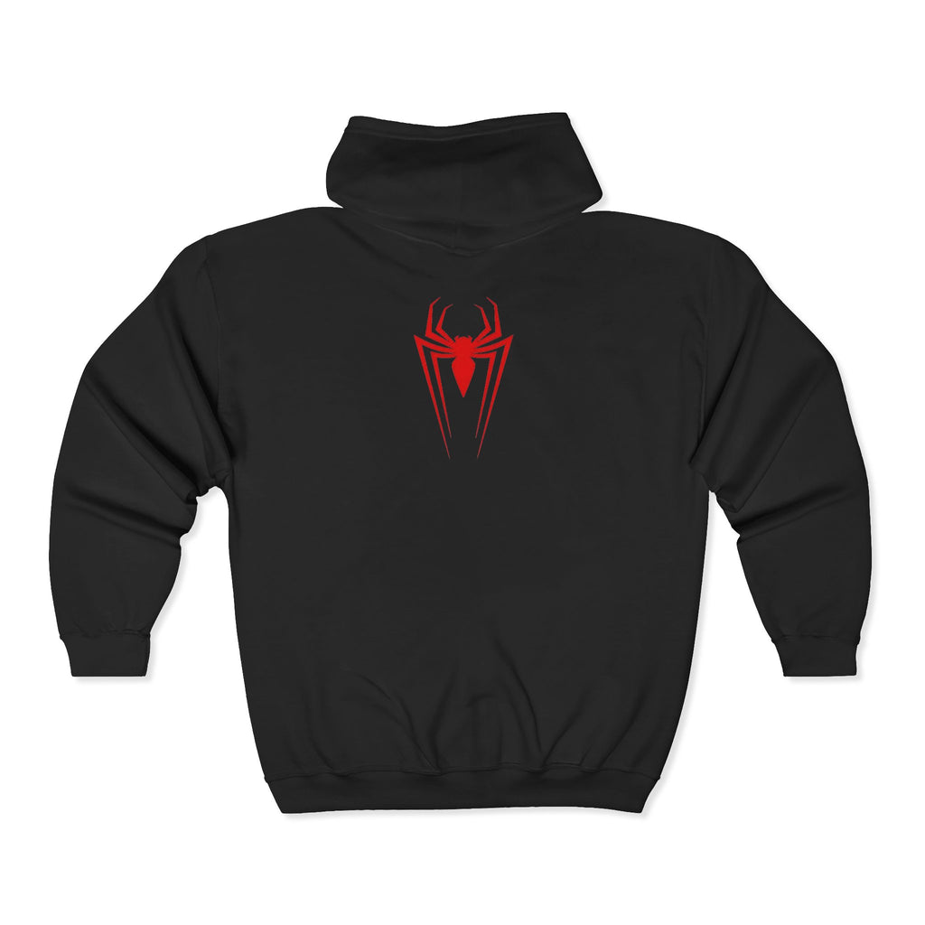 Spider Heart Zip Hoodie — Red Spider Emblem Full-Zip Sweatshirt