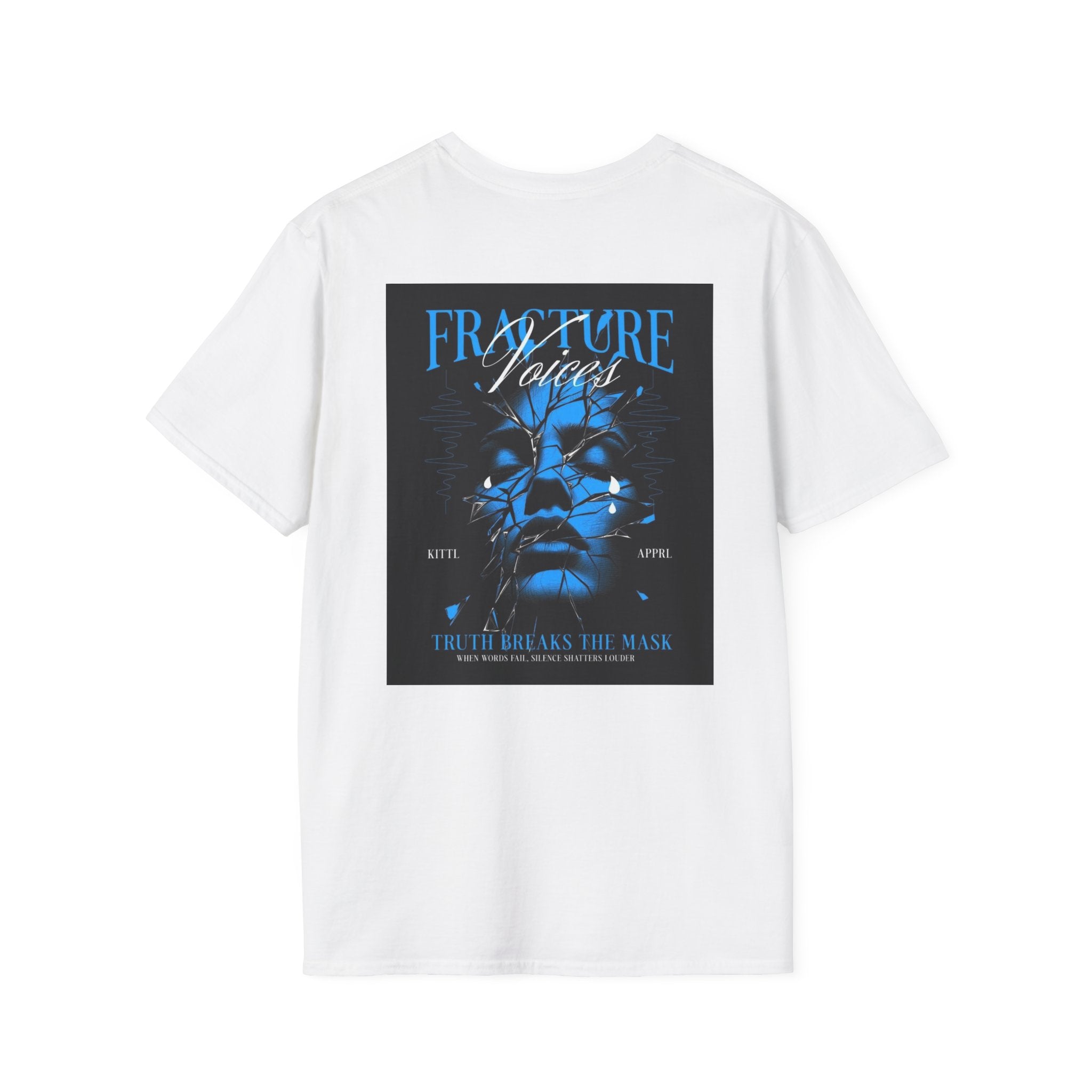 Fracture Voices Tee — Blue Shattered Face Graphic T‑Shirt